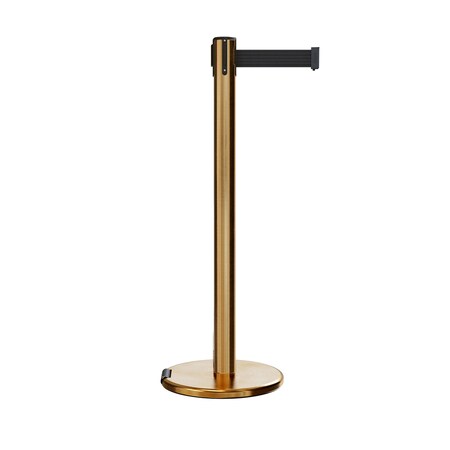 Montour Line Retractable Belt Rolling Stanchion, 2.5ft Sat.Brass Post  7.5ft Black P400RL-SB-BK-75